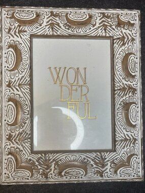 Rustic Carved “Wonderful” 5x7 Picture Frame — Farmhouse Style, Wood Look